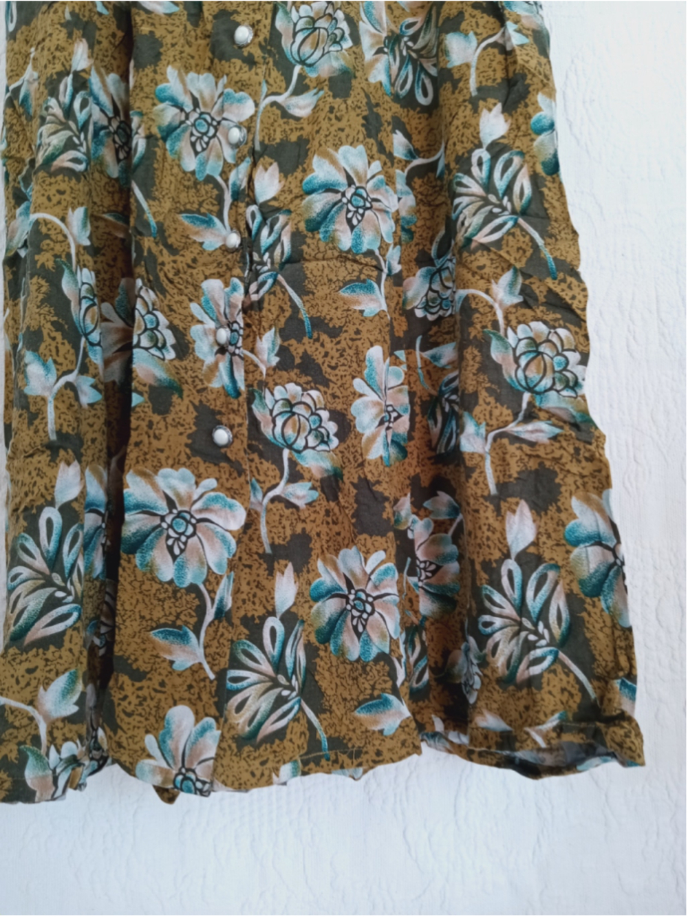 Vintage Bentley Mustard Floral button down Midi Dress 90s grunge boho earthy LG - Picture 5 of 13